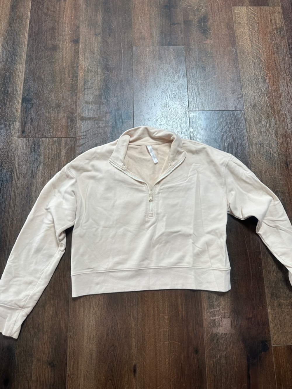 Fabletics Cropped Quarter-Zip Pullover Sweatshirt in Light Beige